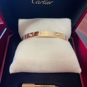 Cartier Love Bracelet size 18 4 Diamonds Never Worn in Box w Certificate